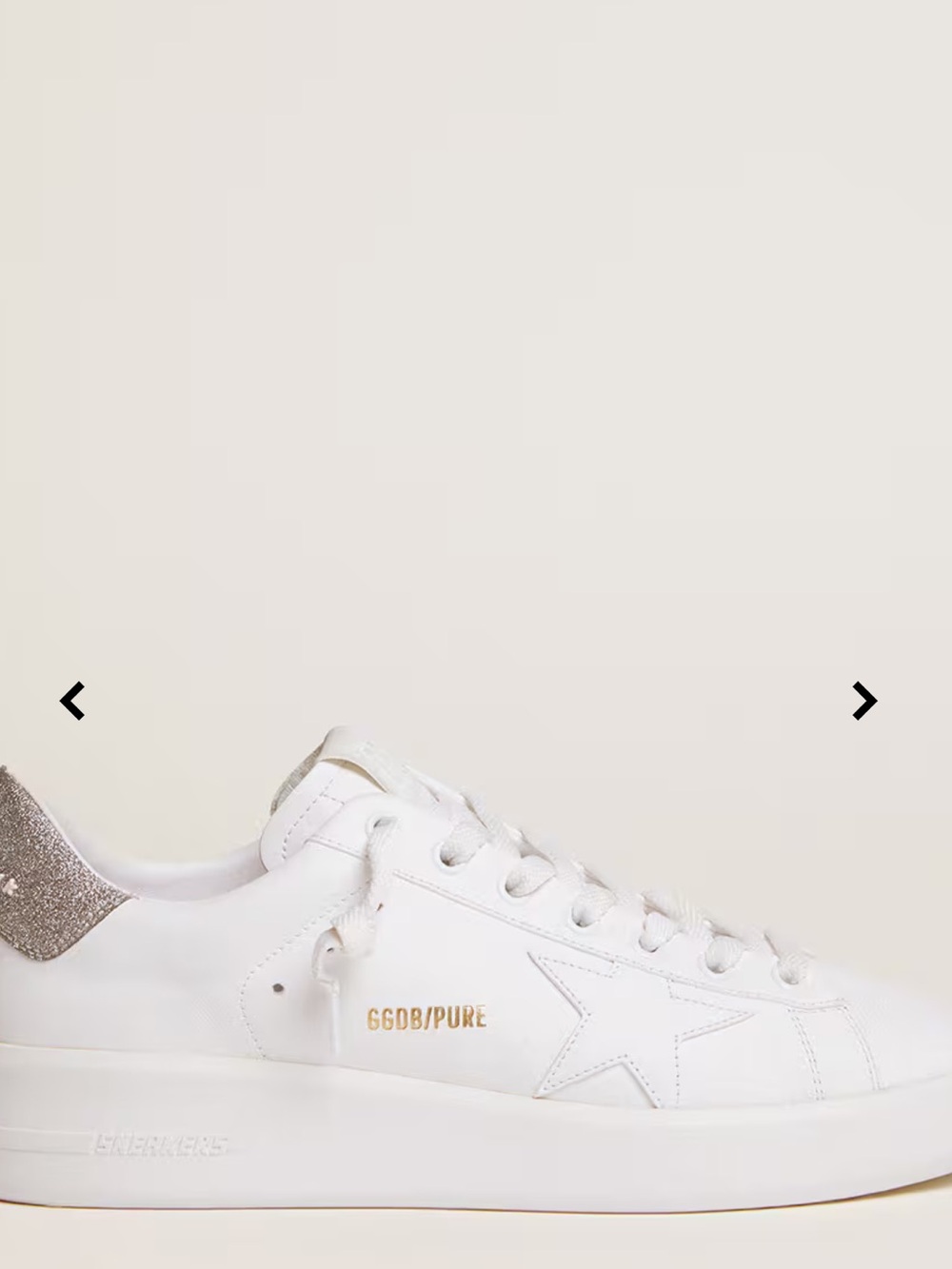 Golden Goose Purestar White Leather Sneakers with Silver Glitter Heel